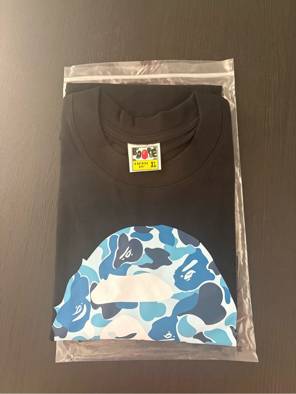 Bape Black Tee with Blue Camo Ape Head